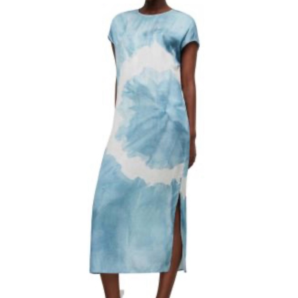 All Saints Blue ETTA MARIANA SILK BLEND Tie Dye Dress